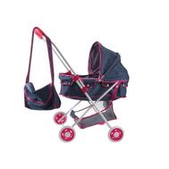  1toy коляска-люлька для куклы "Красотка-Джинс",металлическийрама,корзина,сумка,собр.62*35*67см,73*43, фото 1 